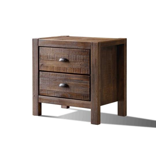 Farmhouse Style Solid Pine Wood 2-Drawer Nightstand Bedside Table in Walnut-0