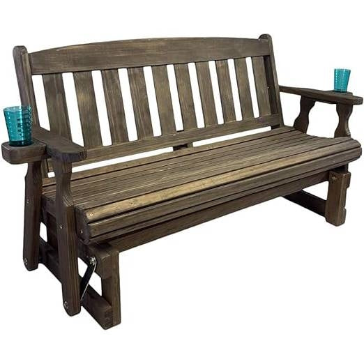 4ft Heavy Duty Porch Glider Bench with Cupholders in Dark Walnut - Made in USA-0