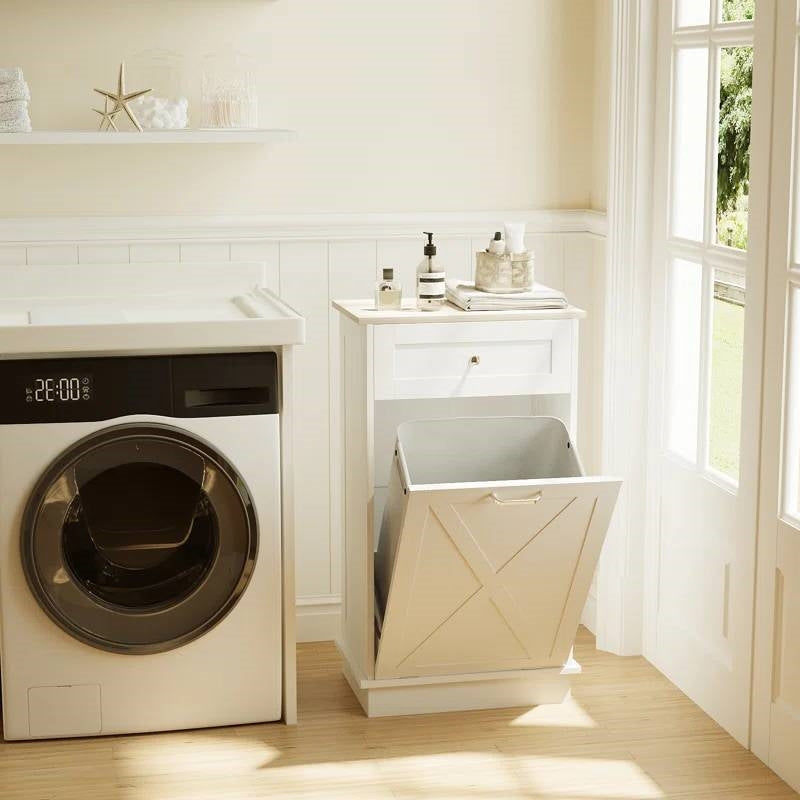 Trash Can Cabinet in White Wood Finish - Accommodates 10-Gallon Trash Bin-3