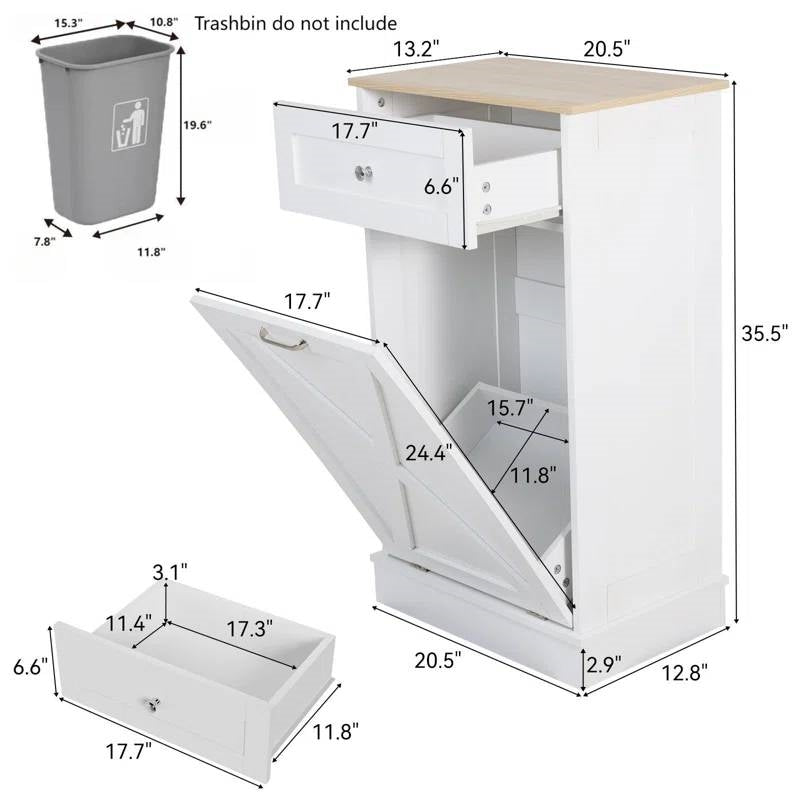 Trash Can Cabinet in White Wood Finish - Accommodates 10-Gallon Trash Bin-4