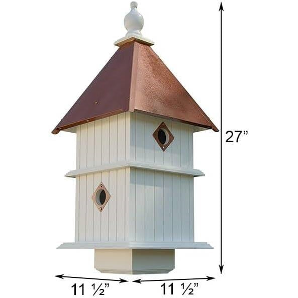 White Two Story Songbird BirdHouse with Copper Colored Roof - Made in USA-2