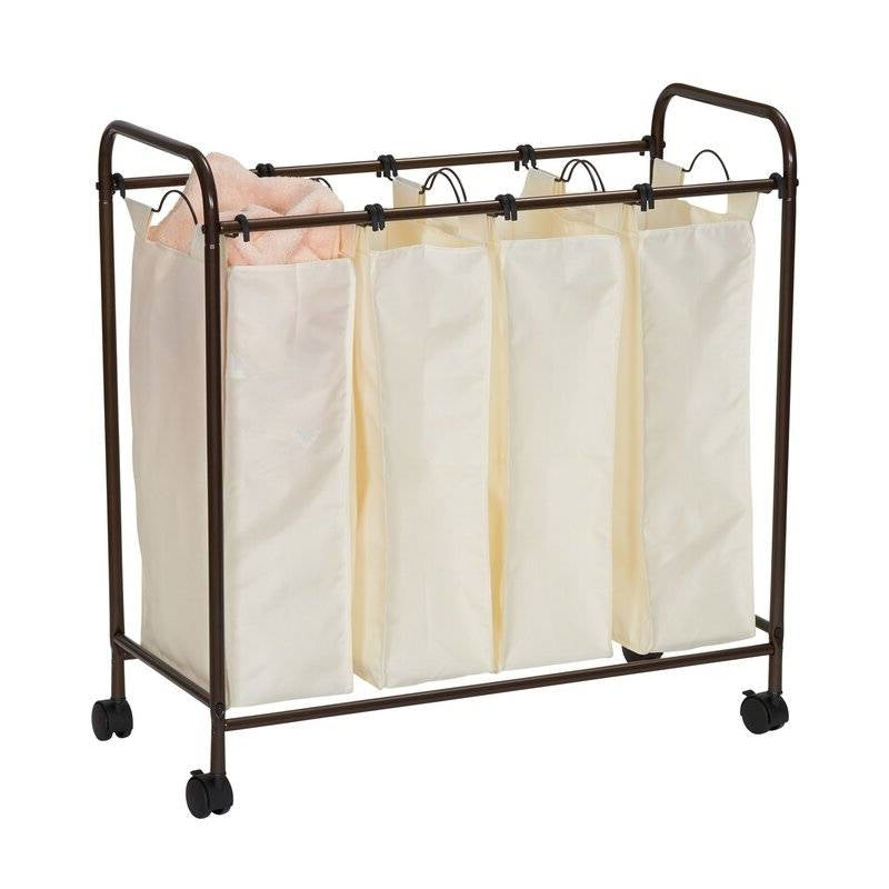 Farmhouse 4 Section Removeable Bag Wheeled Laundry Sorter Cart-0