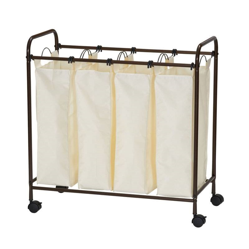 Farmhouse 4 Section Removeable Bag Wheeled Laundry Sorter Cart-1