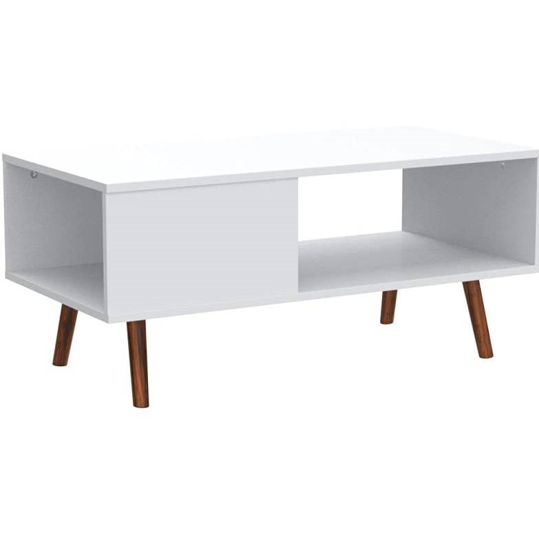 Modern Mid-Century Style Coffee Table Living Room Storage in White Brown Wood-0