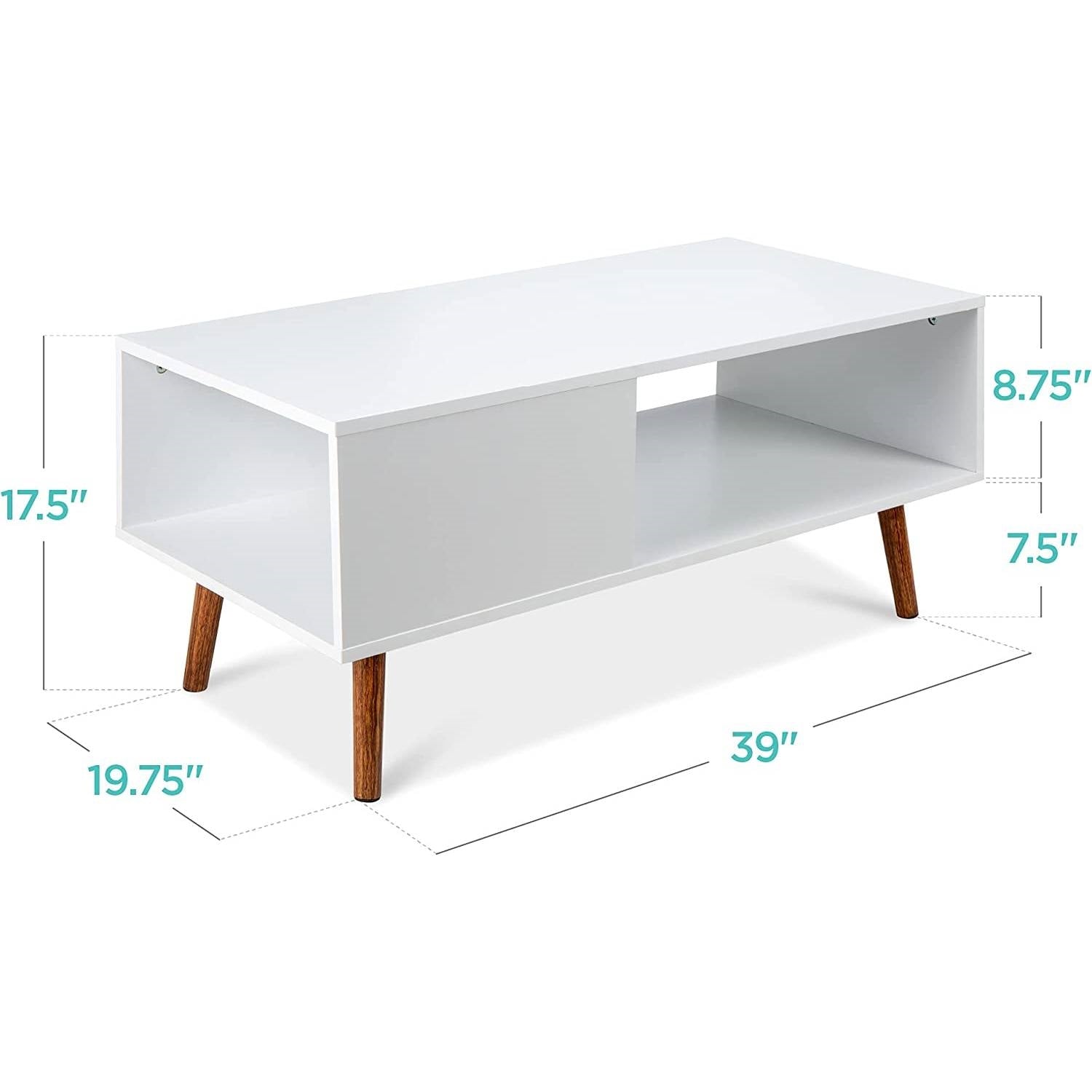 Modern Mid-Century Style Coffee Table Living Room Storage in White Brown Wood-2