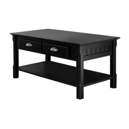 Country Style Black Wood Coffee Table with 2 Storage Drawers-0