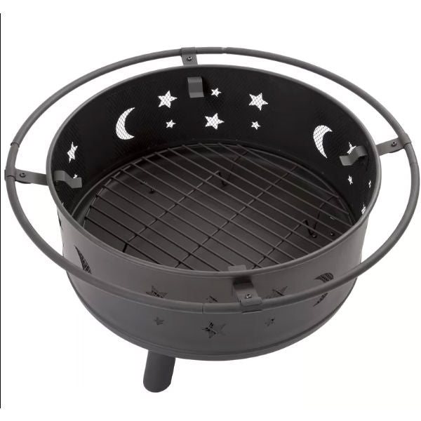 Heavy Duty Steel Metal Wood Burning Fire Pit with Moon and Stars Cutouts-2