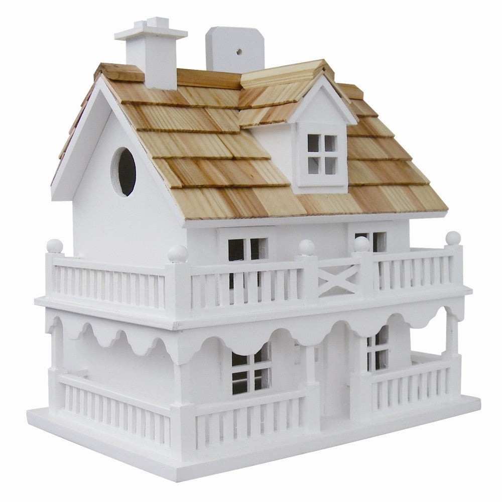 White Cottage Style Wood Birdhouse with unpainted Nest Box Bird House-0