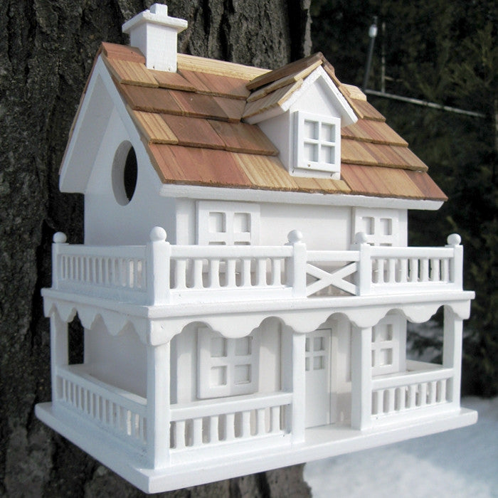 White Cottage Style Wood Birdhouse with unpainted Nest Box Bird House-1