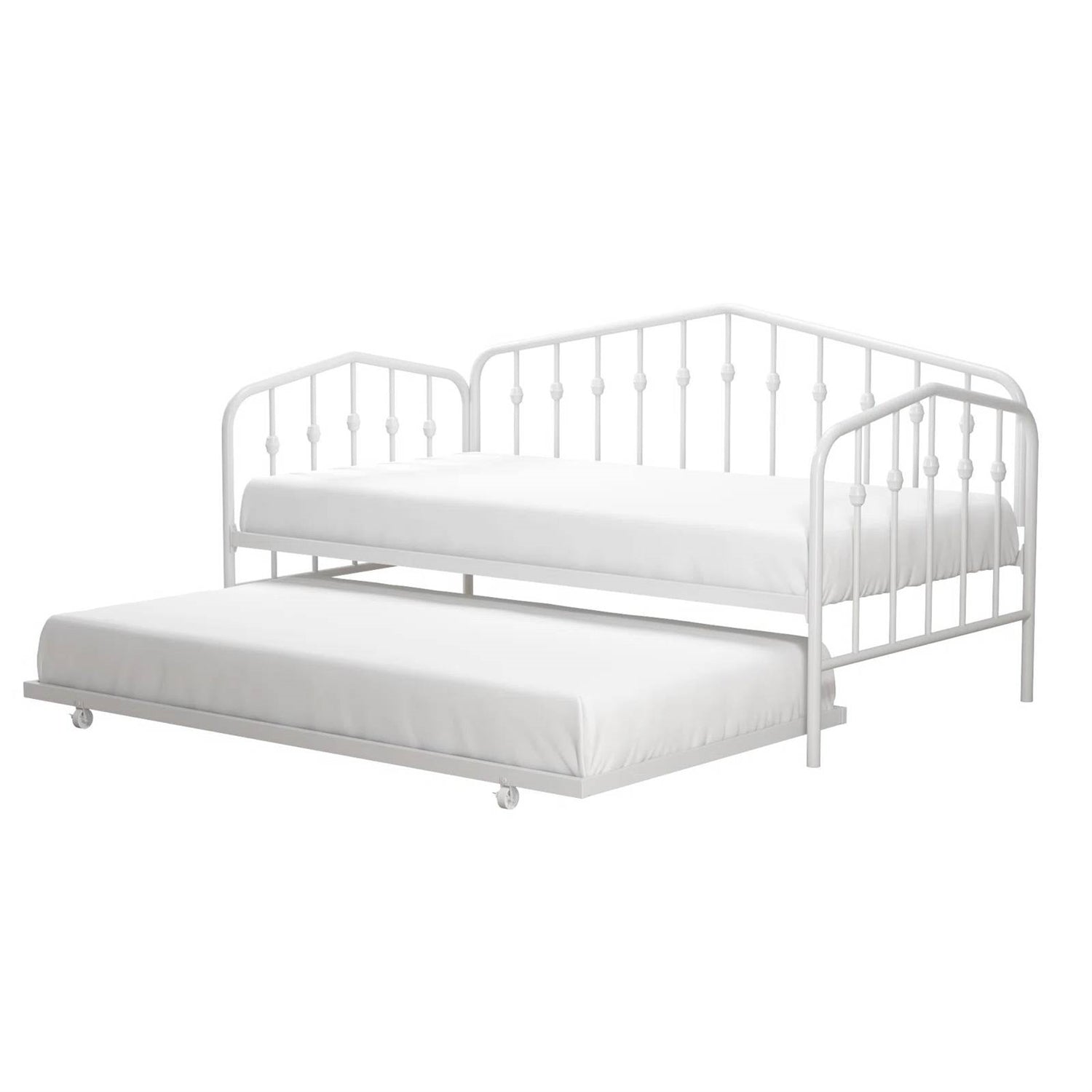 Twin size Modern Industrial White Metal Daybed with Trundle Bed Frame-0