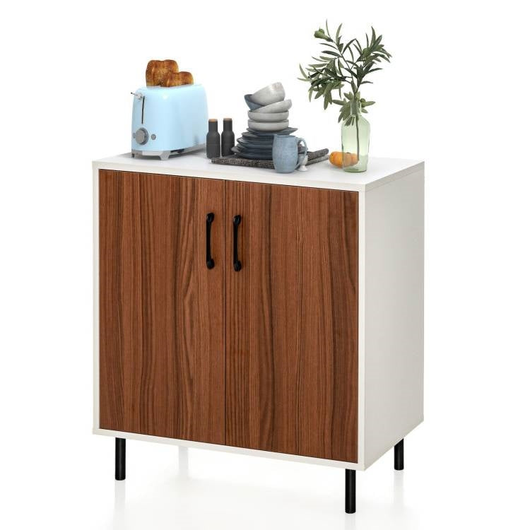 Modern White Brown Wood Dining Sideboard Buffet 2-Door Storage Cabinet-0