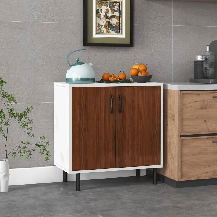 Modern White Brown Wood Dining Sideboard Buffet 2-Door Storage Cabinet-1