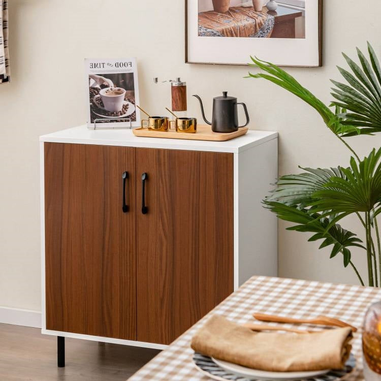 Modern White Brown Wood Dining Sideboard Buffet 2-Door Storage Cabinet-2