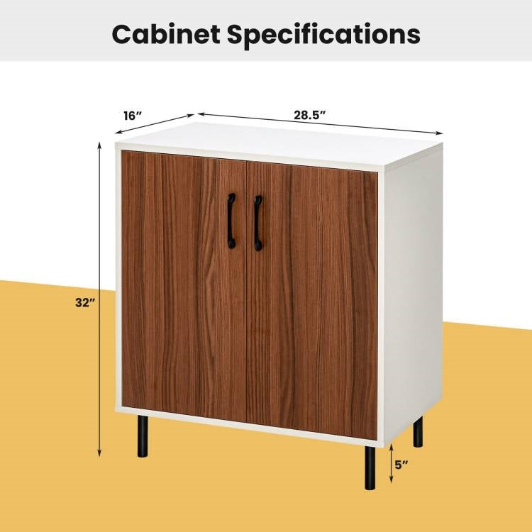 Modern White Brown Wood Dining Sideboard Buffet 2-Door Storage Cabinet-4