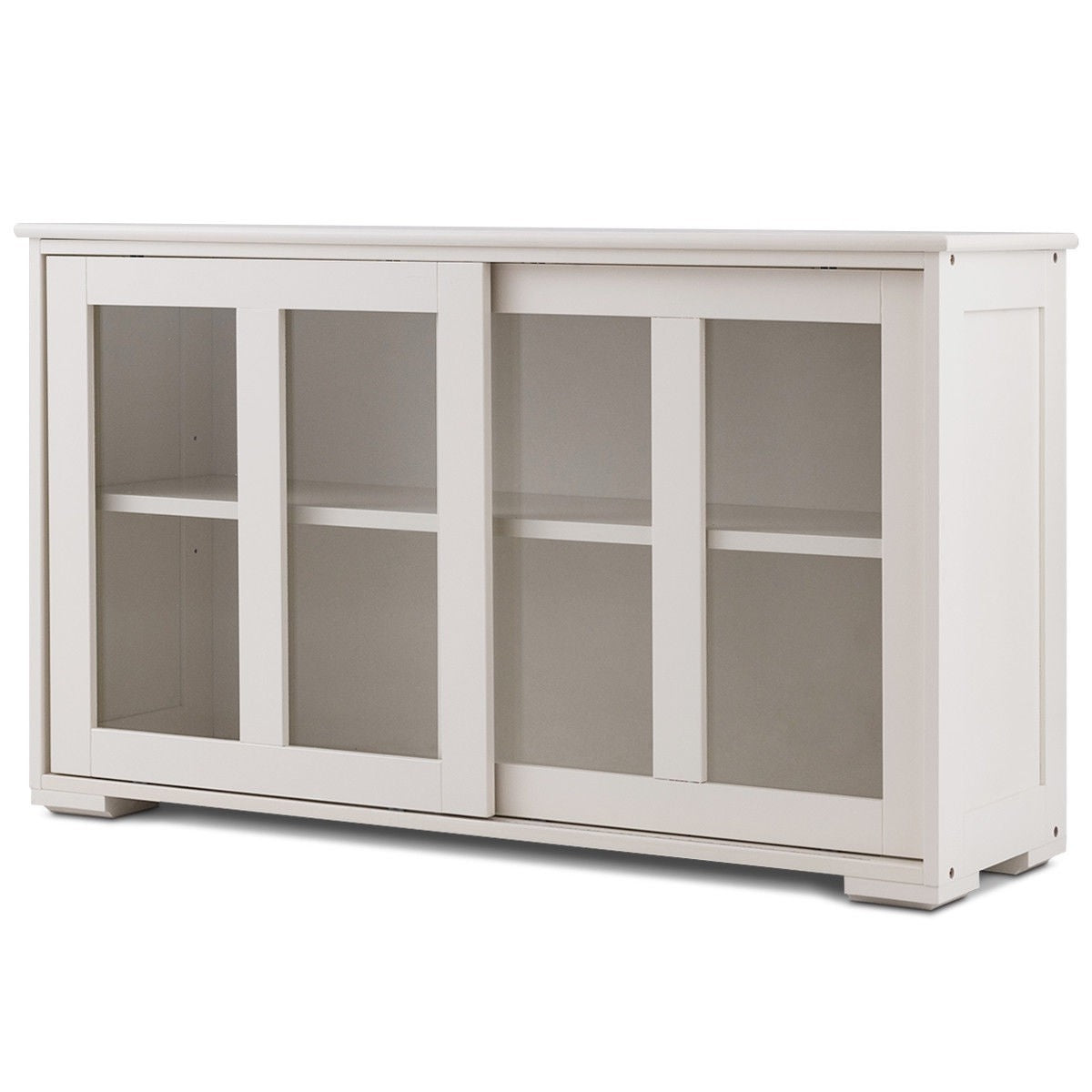 Modern White Wood Buffet Sideboard Cabinet with Glass Sliding Door-1