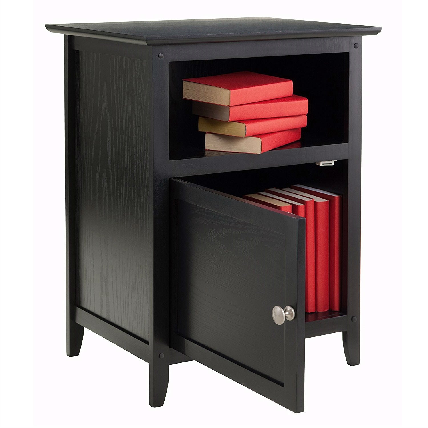 Black Shaker Style End Table Nighstand with Shelf-0