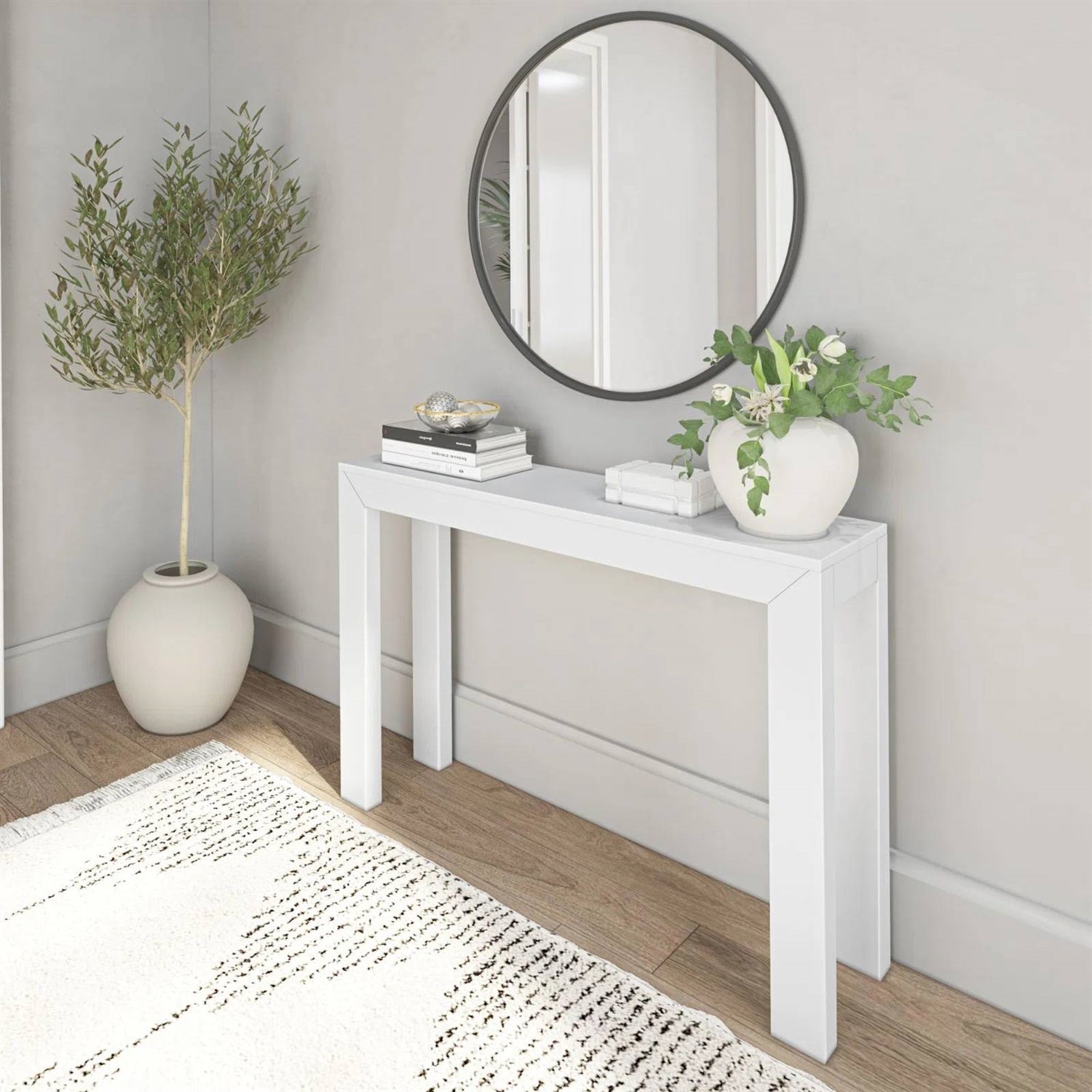 Solid Wooden Modern Accent Console Table / Sofa Table in White Wood Finish-0