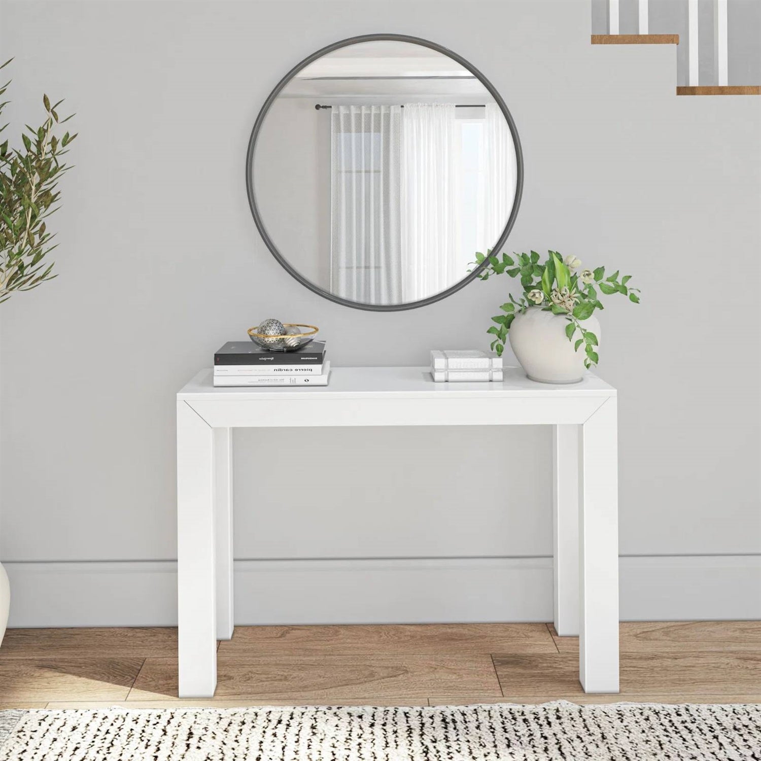 Solid Wooden Modern Accent Console Table / Sofa Table in White Wood Finish-1