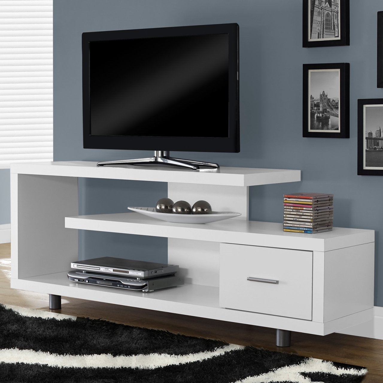 White Modern TV Stand - Fits up to 60-inch Flat Screen TV-1