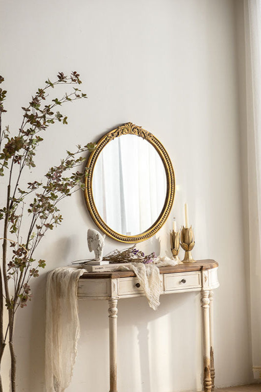 Solid Wood Frame Oval Mirror