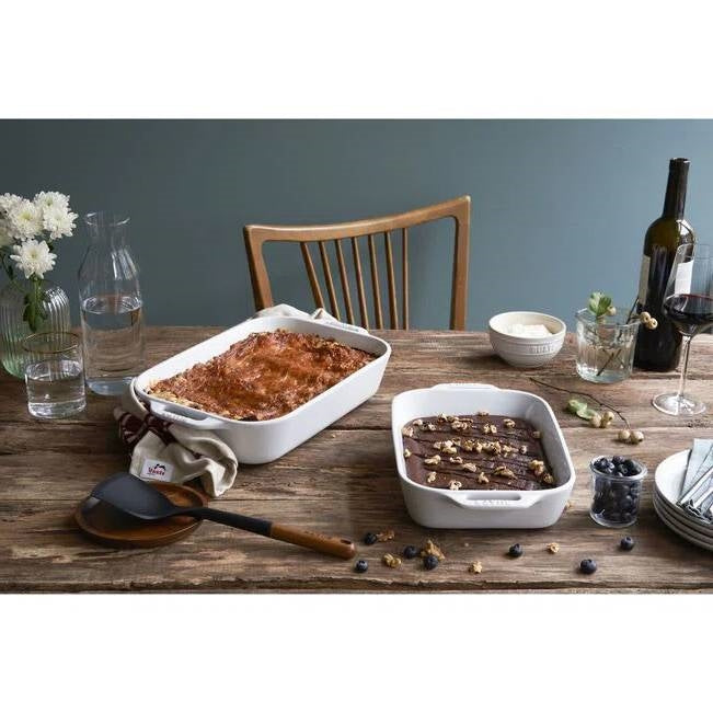 2 Piece Ceramic Stoneware Bakeware Casserole Dish Set in White-2