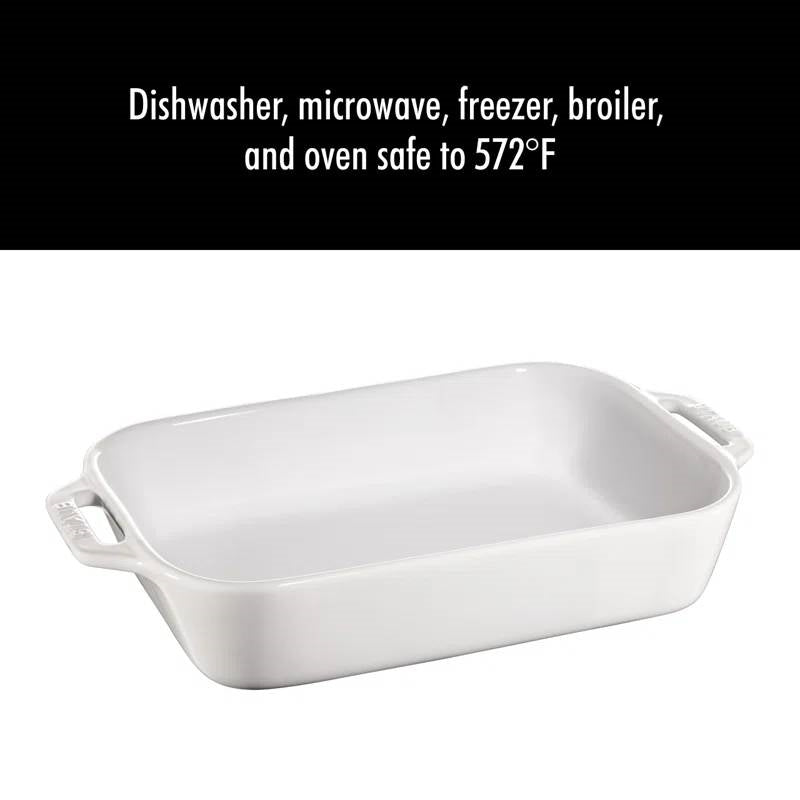 2 Piece Ceramic Stoneware Bakeware Casserole Dish Set in White-4