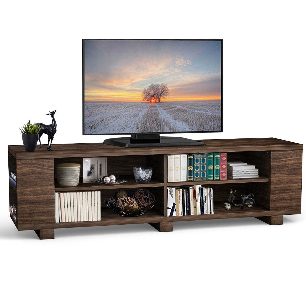 Modern TV Stand in Walnut Wood Finish - Holds up to 60-inch TV-0