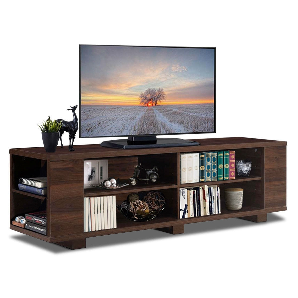 Modern TV Stand in Walnut Wood Finish - Holds up to 60-inch TV-1