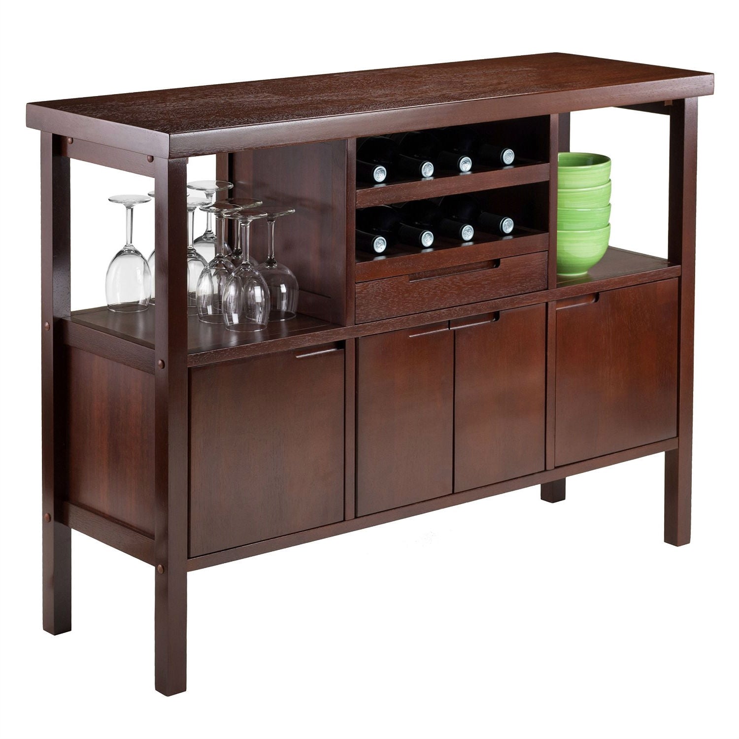 Sideboard Buffet Table Wine Rack in Brown Wood Finish-2