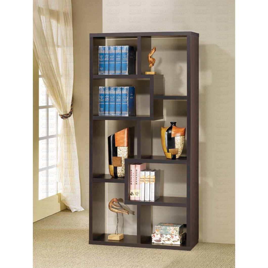 Modern 70-in High Display Cabinet Bookcase in Dark Brown Cappuccino Wood Finish-1