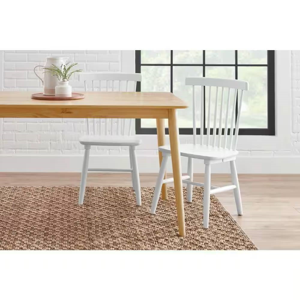 Set of 2  Classic Spindle Back White Solid Wood Dining Chair-0