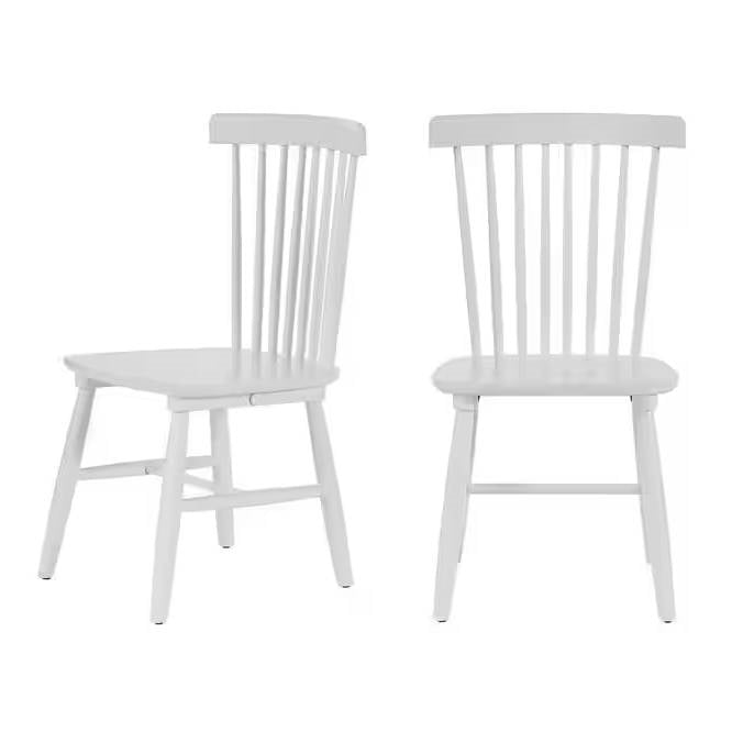 Set of 2  Classic Spindle Back White Solid Wood Dining Chair-1