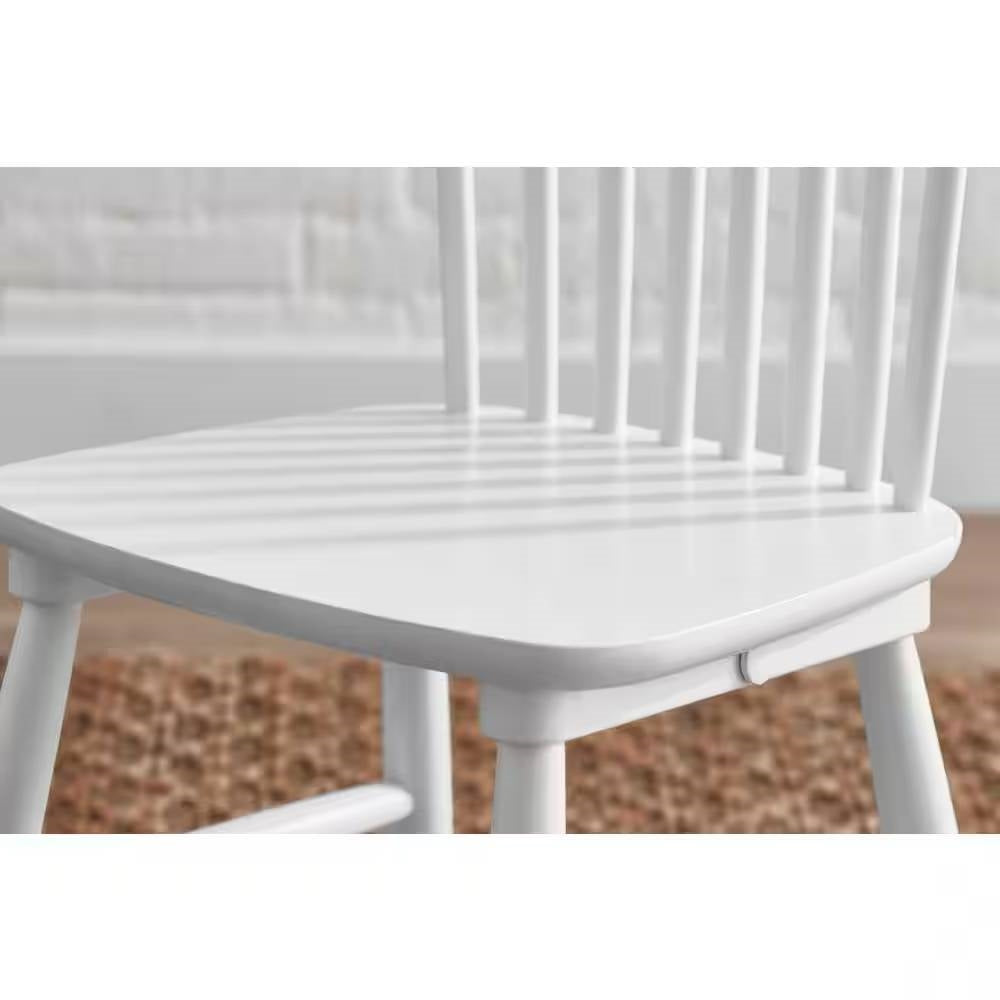 Set of 2  Classic Spindle Back White Solid Wood Dining Chair-2