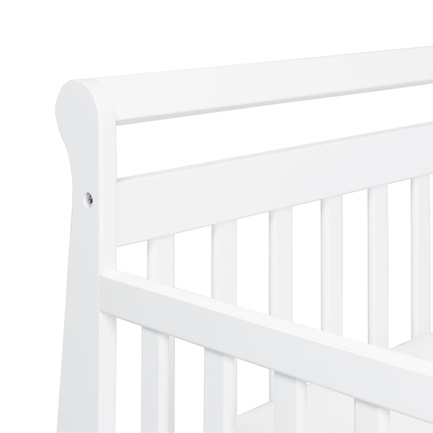 White Wooden Modern Toddler Sleigh Bed with Slatted Guard Rails-3