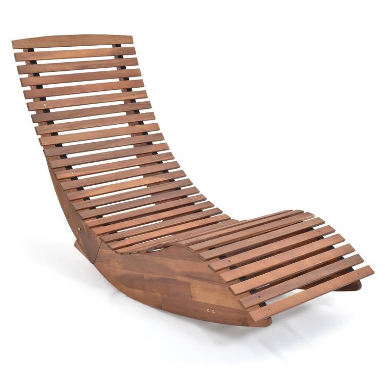 Outdoor Ergonomic Patio Wooden Rocking Chair Lounger - 360 lbs Max Weight-0