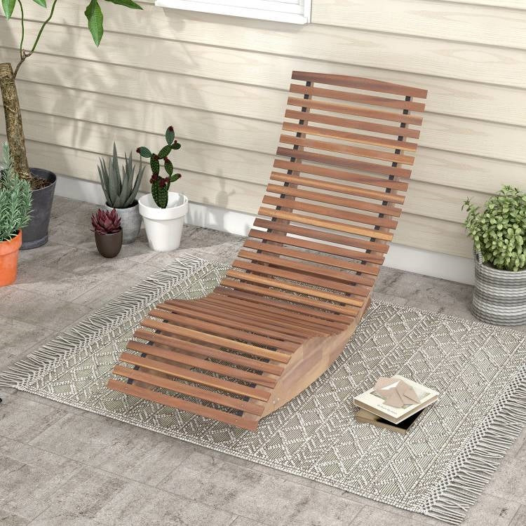 Outdoor Ergonomic Patio Wooden Rocking Chair Lounger - 360 lbs Max Weight-1