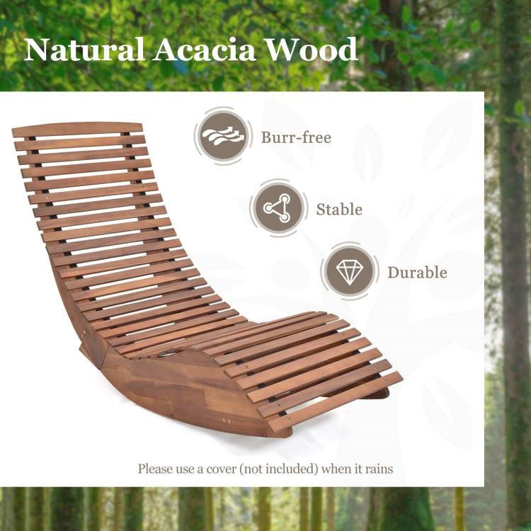 Outdoor Ergonomic Patio Wooden Rocking Chair Lounger - 360 lbs Max Weight-3