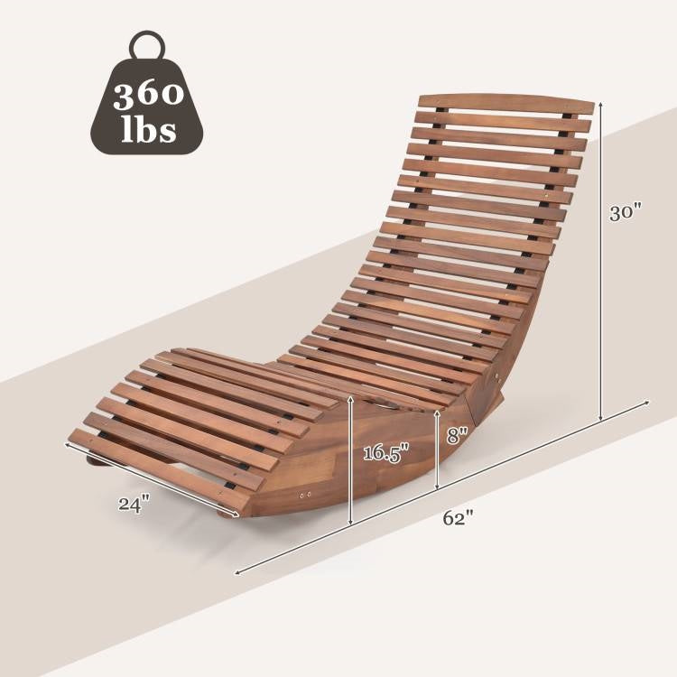 Outdoor Ergonomic Patio Wooden Rocking Chair Lounger - 360 lbs Max Weight-4