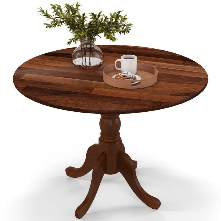 Round 40-inch Solid Wood Farmhouse Kitchen Dining Table in Medium Brown Finish-0