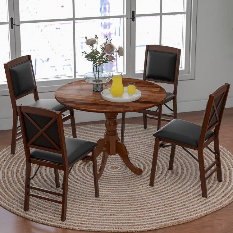 Round 40-inch Solid Wood Farmhouse Kitchen Dining Table in Medium Brown Finish-2