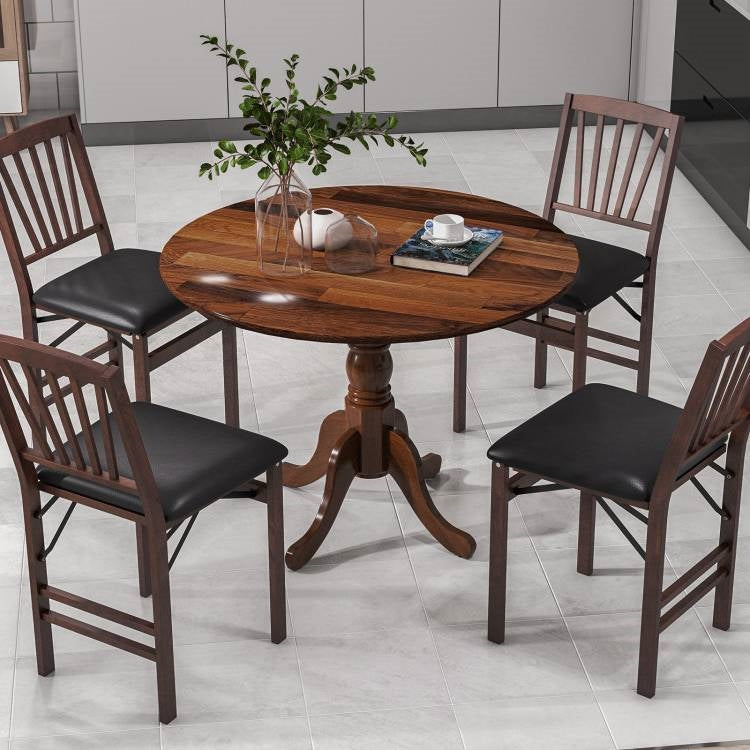 Round 40-inch Solid Wood Farmhouse Kitchen Dining Table in Medium Brown Finish-3