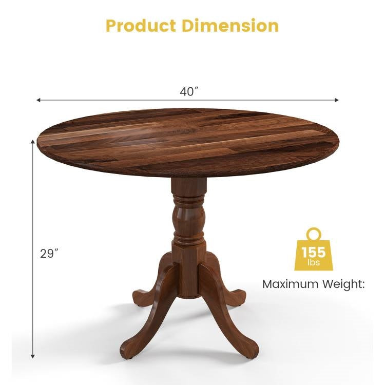 Round 40-inch Solid Wood Farmhouse Kitchen Dining Table in Medium Brown Finish-4