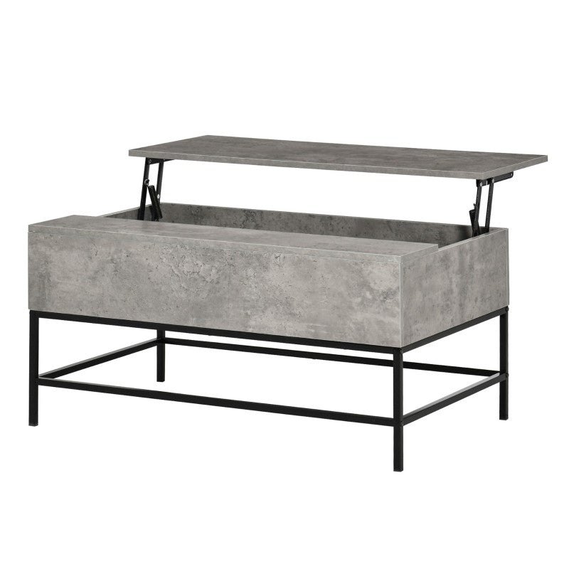 Modern Grey Lift Top Coffee Table w/ Hidden Storage Black Metal Legs-0