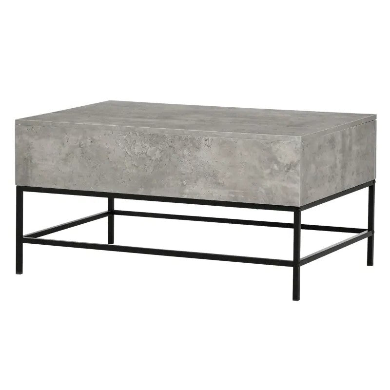 Modern Grey Lift Top Coffee Table w/ Hidden Storage Black Metal Legs-1