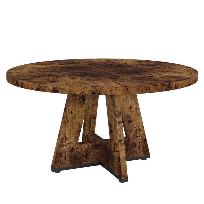 Modern Kitchen 4-Person Circular Dining Table in Rustic Brown Wood Finish-0
