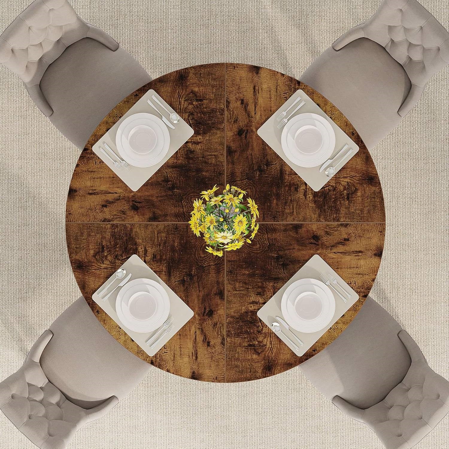 Modern Kitchen 4-Person Circular Dining Table in Rustic Brown Wood Finish-3