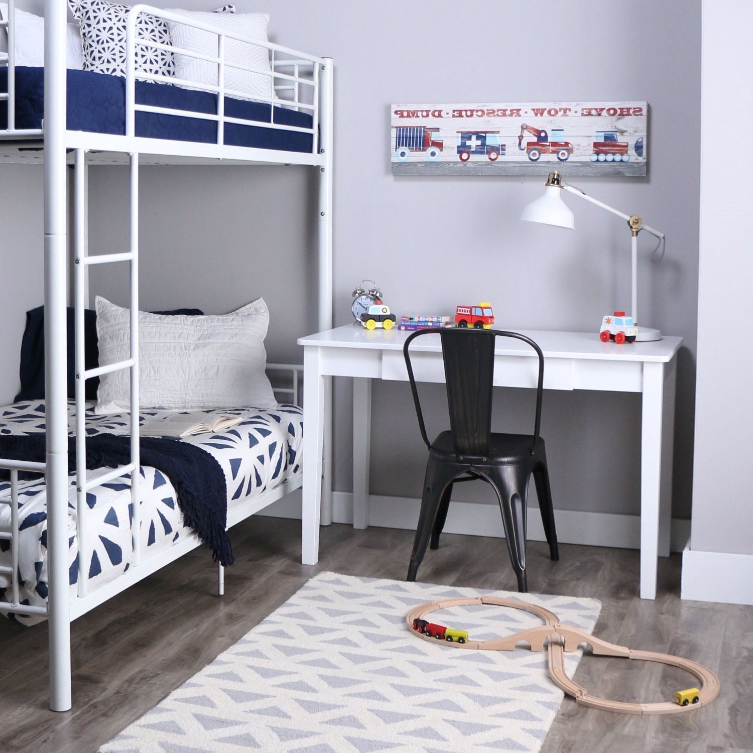 Twin over Twin Sturdy Steel Metal Bunk Bed in White Finish-1