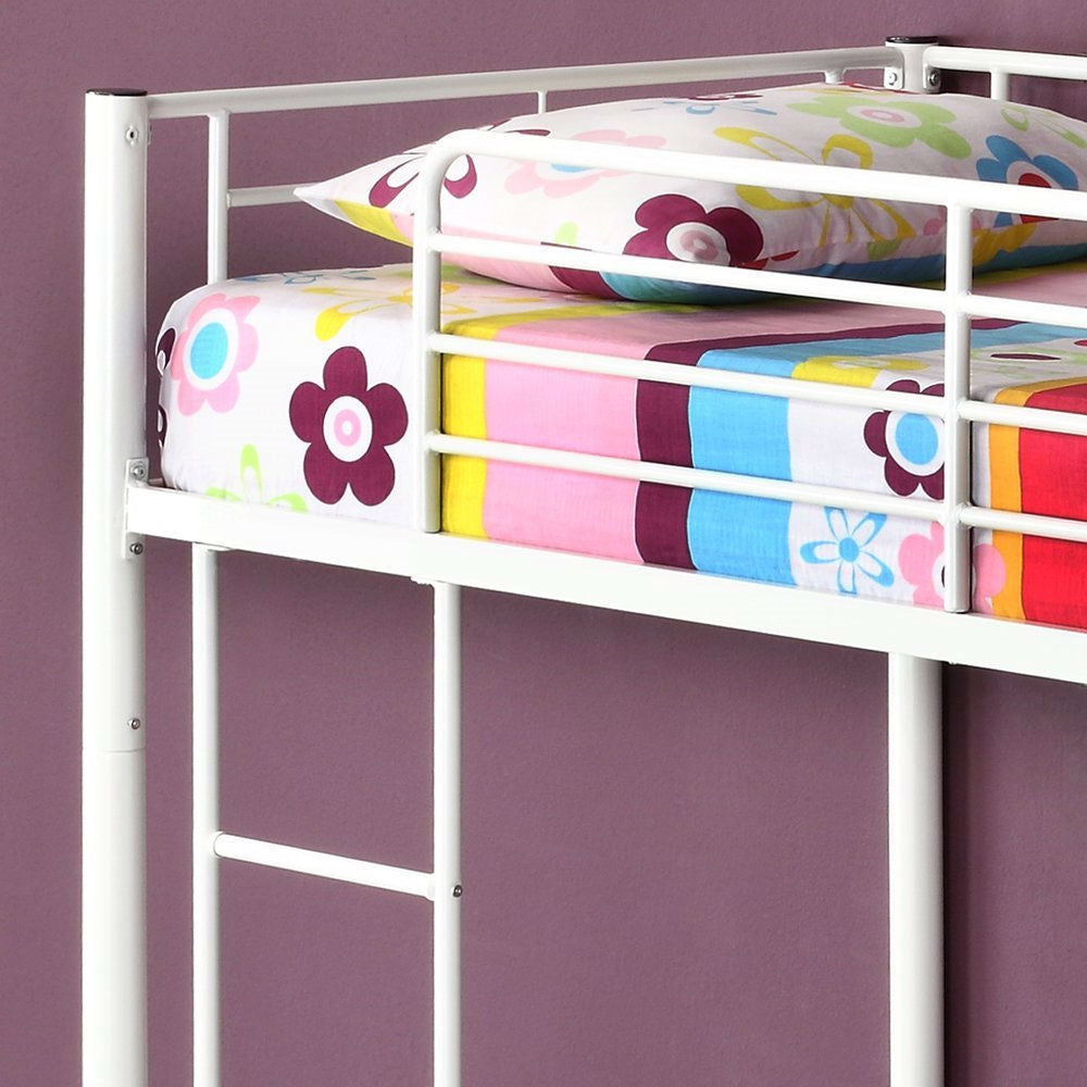 Twin over Twin Sturdy Steel Metal Bunk Bed in White Finish-3