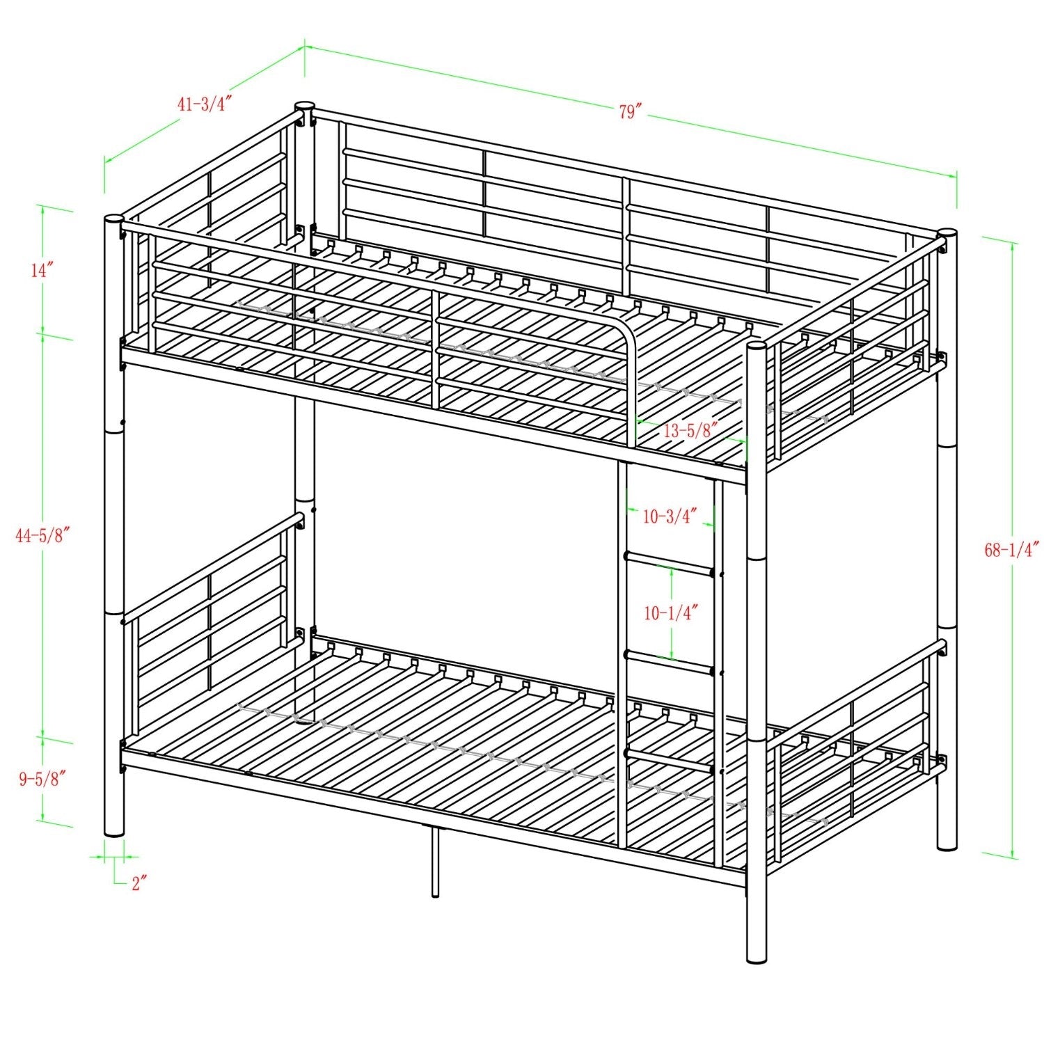 Twin over Twin Sturdy Steel Metal Bunk Bed in White Finish-4