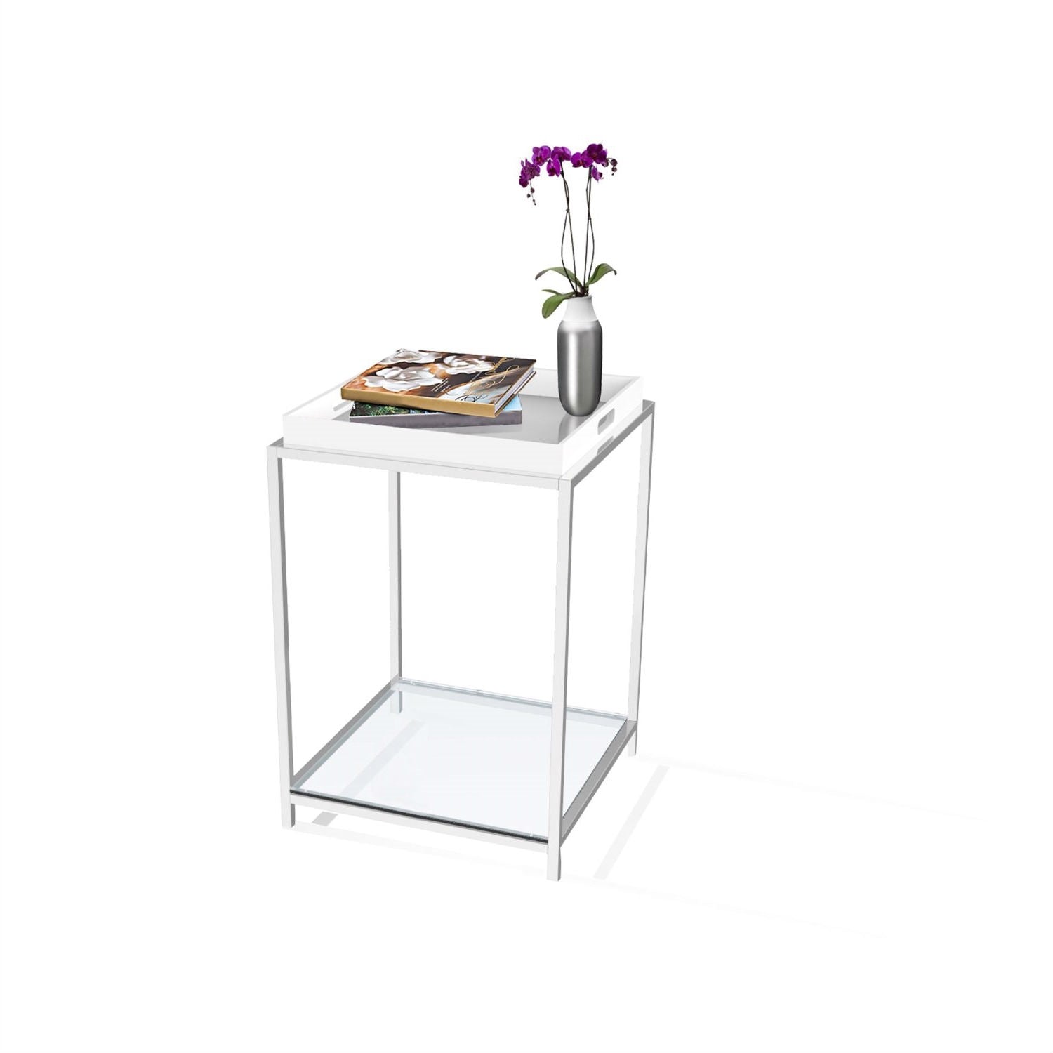 Modern Classic Metal End Table with White Removable Tray-0